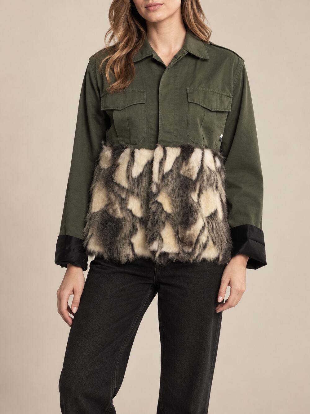 Harvey Faircloth Military Field Jacket Womens Small Army Green Faux Fur Utility